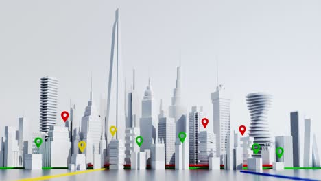 modern city template 3d rendering animation with city transport lines and gps icons indicators.