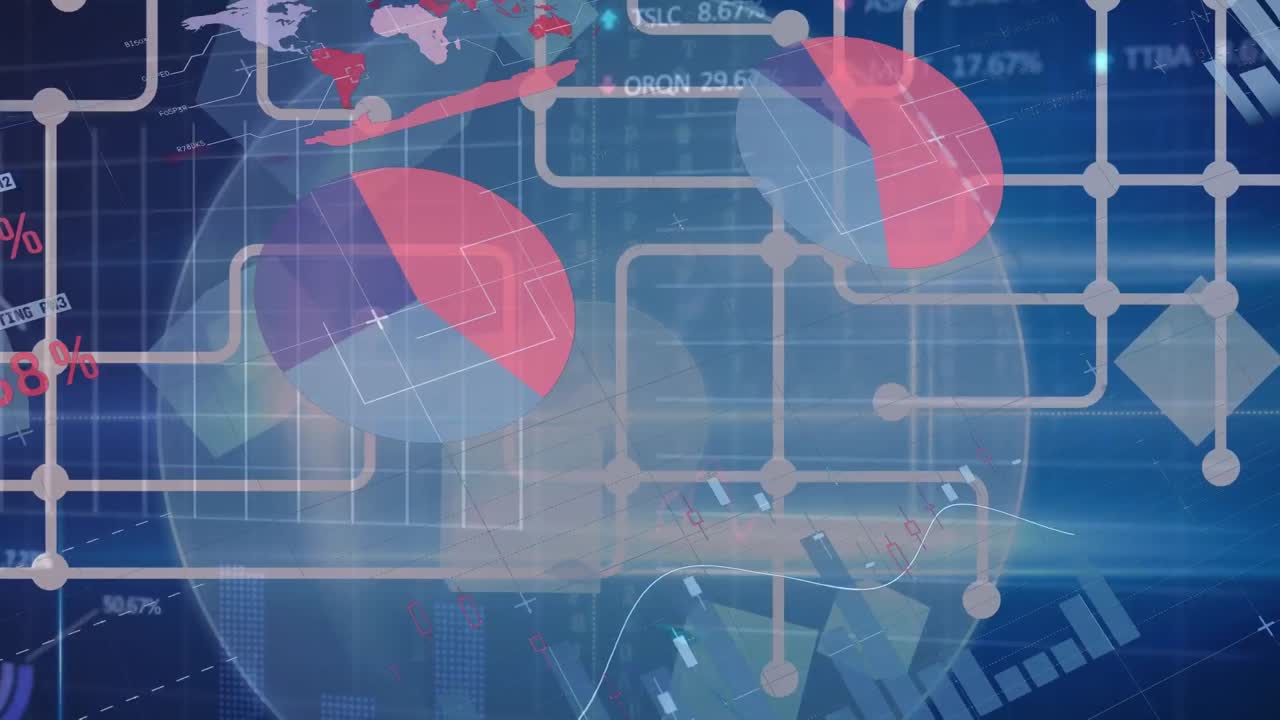 Animation of financial data processing on blue background