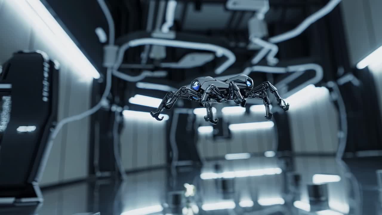 Futuristic Spider Robot in a Modern Facility