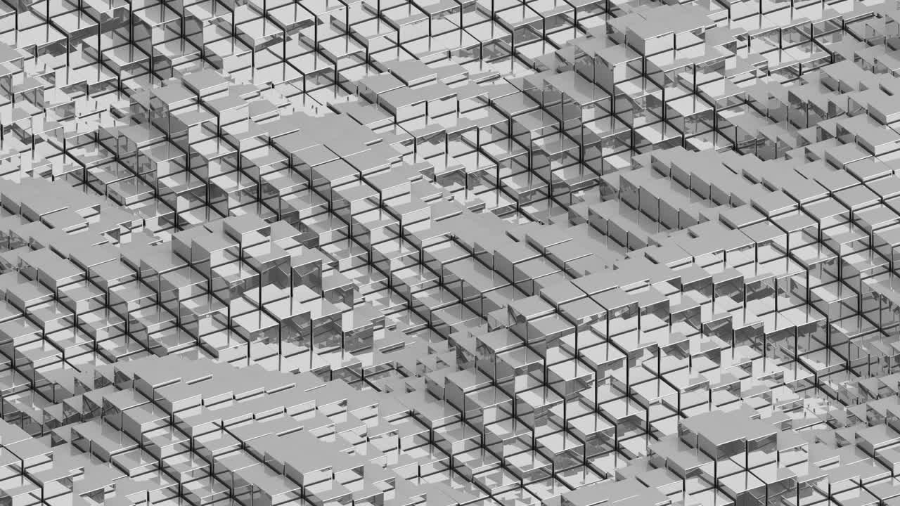 Waving surface with glossy silver cubes animation background