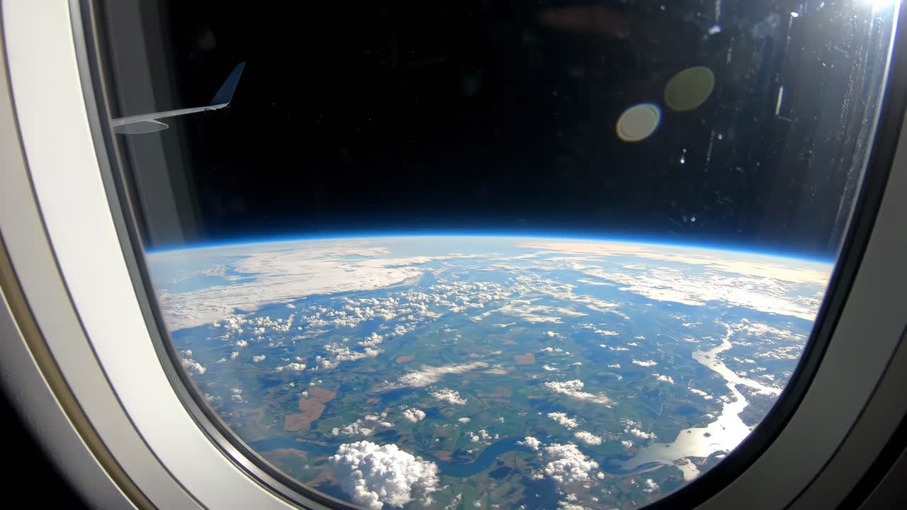 View of Earth and Airplane Wing from Airplane Window