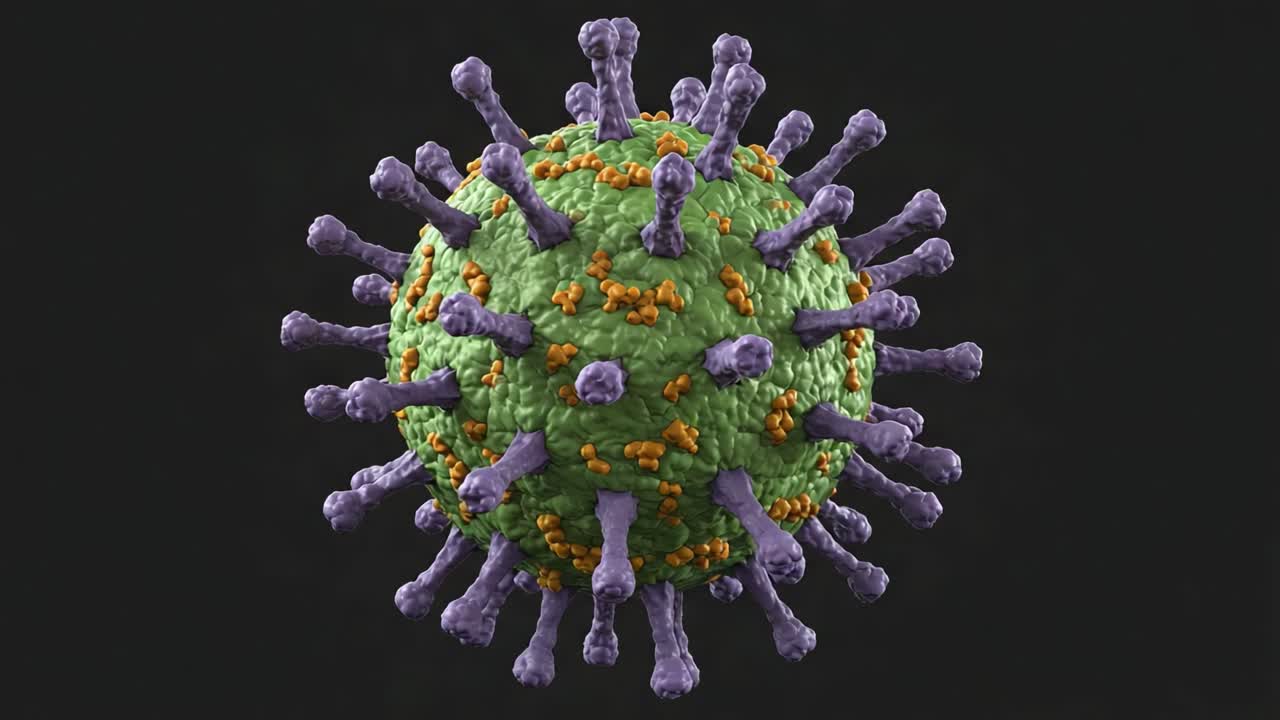 Detailed Visualization of a Virus Structure Showcasing Its Unique Morphology and Surface Features, Highlighting Protein Spikes and Genetic Material Within