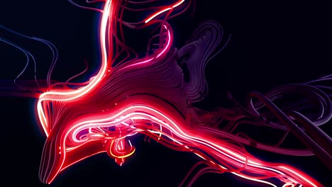 4k abstract looped bg. multicolor flash of curved lines. concept of computing neural network, artificial intelligence, ai. neon lights like garland or lightnings. luma matte as alpha channel