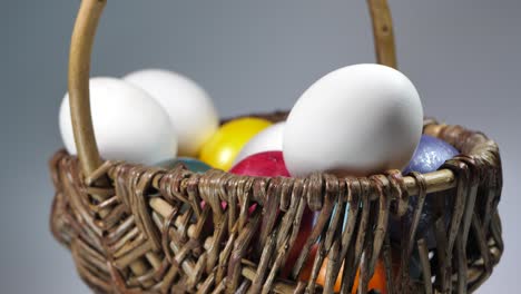 colored eggs rotate in a basket