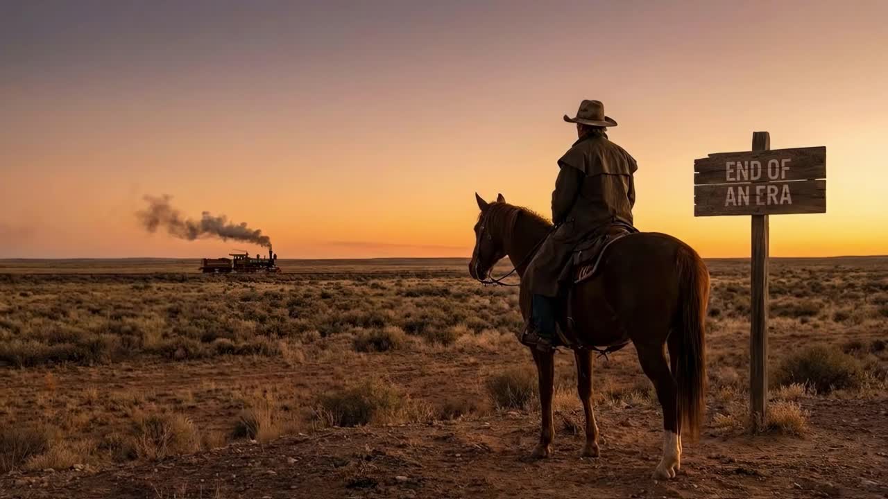 Un cowboy e un treno al tramonto: la fine di un'era