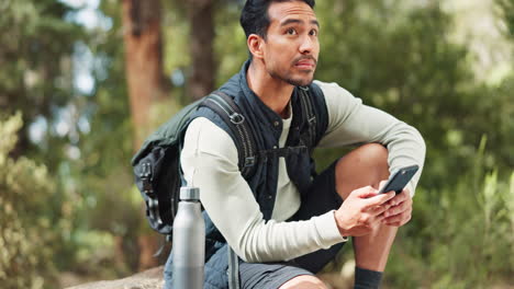 nature hiking man, typing phone
