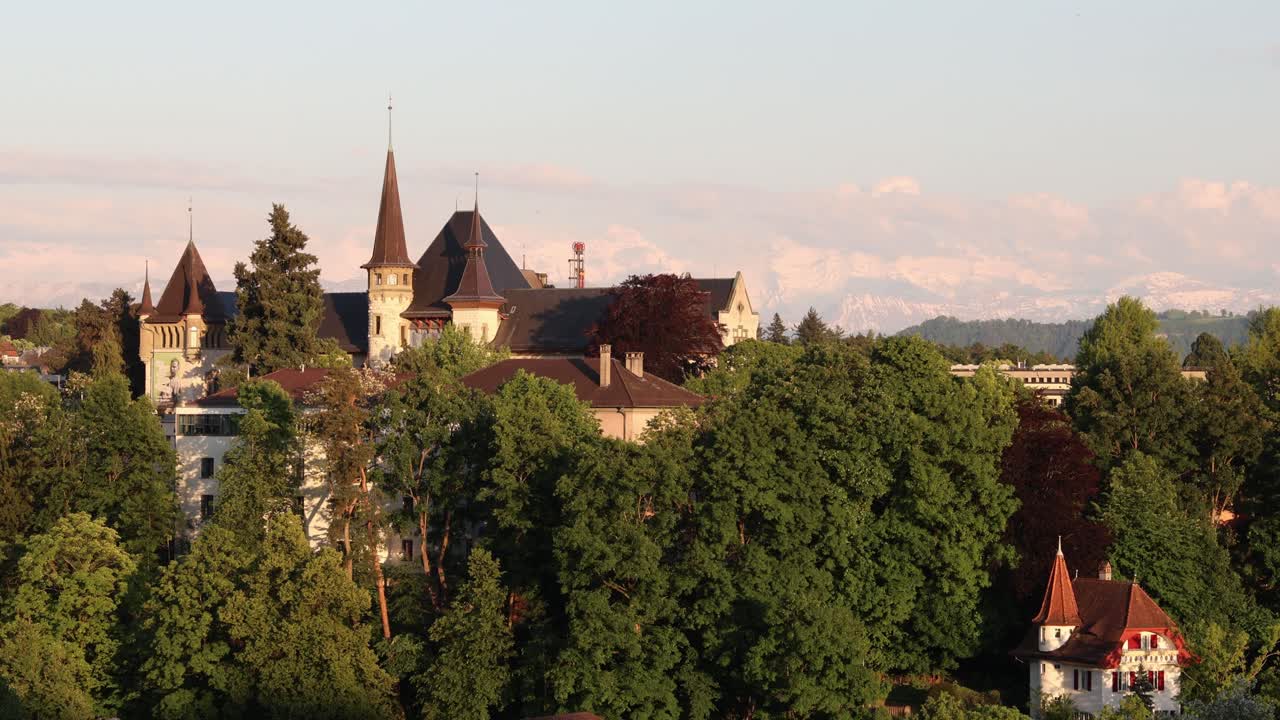 Bern history museum with Swiss alps background