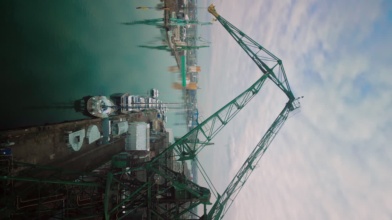 Industrial Dock with Crane and Ships