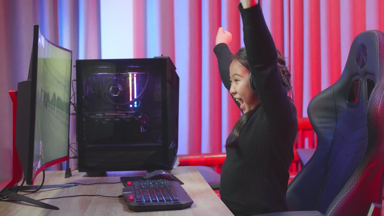 Girl Gamer Excitedly Playing Video Games