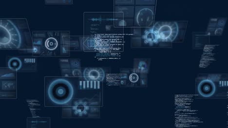 animation of scopes and computer data processing over dark background