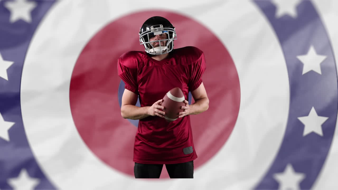 남성 럭비 선수 가 돌고 있는 원 에 있는 별 들 을 상대로