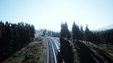 Aerial-view-on-a-winding-road-in-summer-day