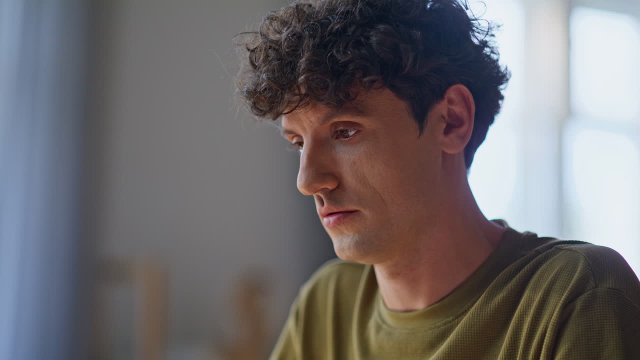 Unknown man videocalling laptop gesturing remote office closeup. Online teacher