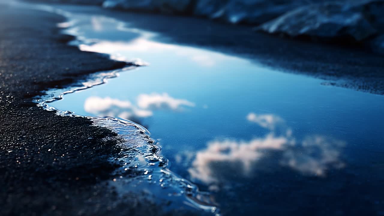 A Tranquil Puddle Reflecting Clouds and Surroundings on a Quiet Surface, Showcasing Nature's Beauty and the Serenity of Water in a Calm Environment