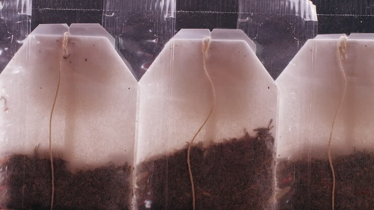 Close-up of tea bags in transparent packaging