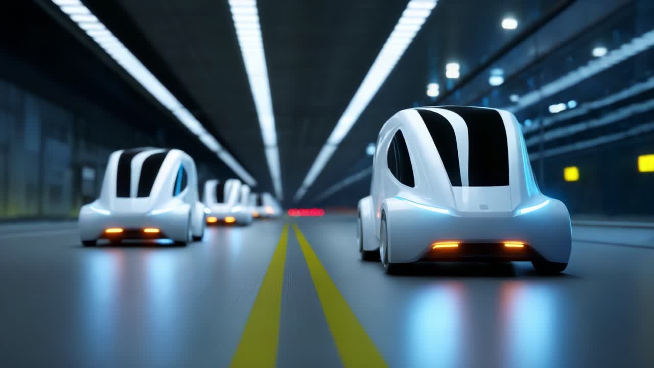 A Futuristic Vision of Autonomous Vehicles in Motion: Exploring the Technology Behind Self-Driving Cars and Their Seamless Integration into Modern Urban Environments and Infrastructure