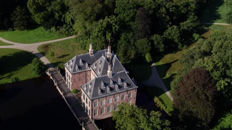 orbiting aerial over historic castle duivenvoorde the netherlands