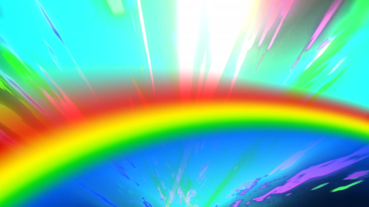 animación de un arco iris que se mueve en bucle sin costuras sobre senderos de luz.