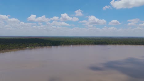 drone captures serene lake and sky view