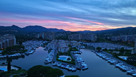 elegant mandelieu-la-napoule marina from the sky during sunset