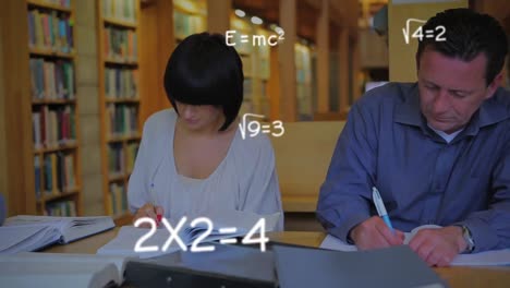 Animation-of-mathematical-equations-over-diverse-people-reading-books
