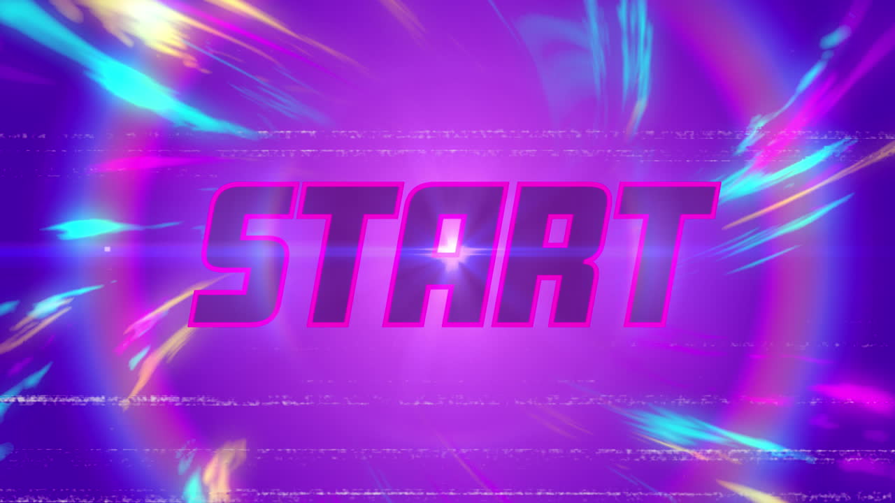 Animace na obrazovce retro videohry s nápisem start