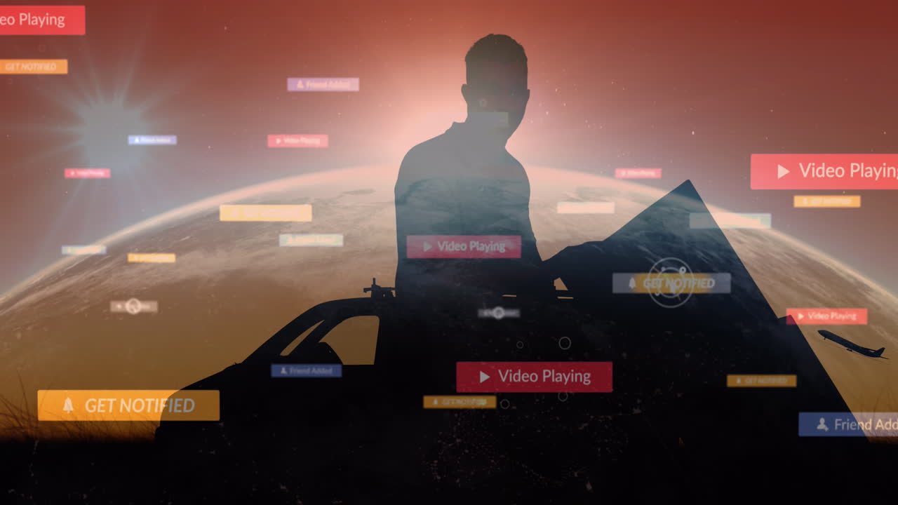 전 세계에 있는 미디어 아이콘과 자동차의 애니메이션