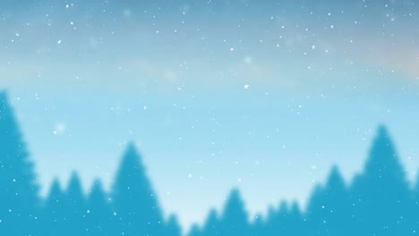 Animation of snow falling over fir trees in blue