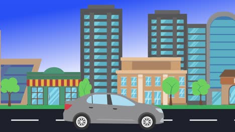 viajes en coche por la ciudad vista lateral, animación en bucle, fondo de diseño plano