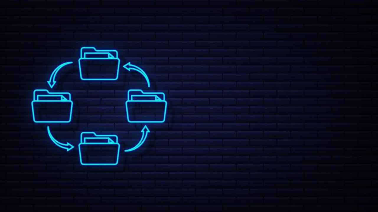 neon icon with file exchange. Cloud storage icon. Data storage. Motion Graphic