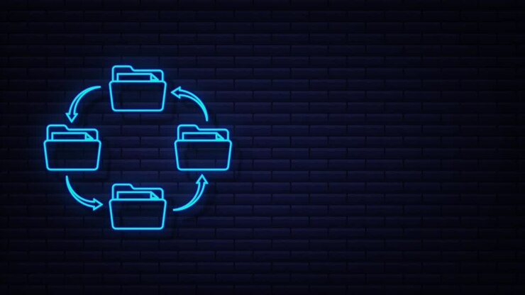 neon icon with file exchange. Cloud storage icon. Data storage. Motion Graphic