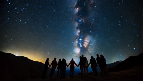 Group of People Admiring the Milky Way in the Night Sky