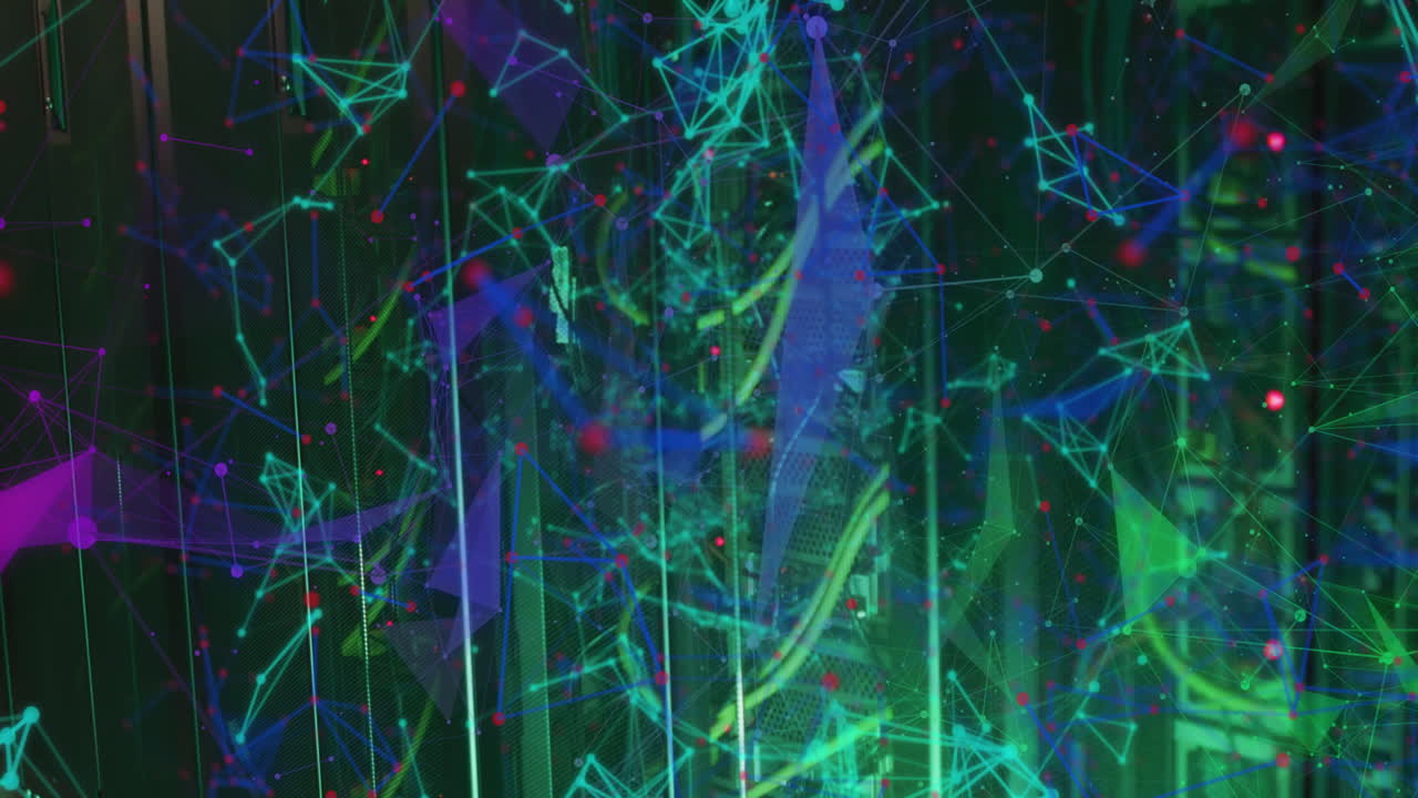 animación de redes de conexiones a través de luces verdes de servidores de computadoras