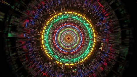 psychedelic, immersive, vivid and bright glowing revolving spheres moving centrifugally