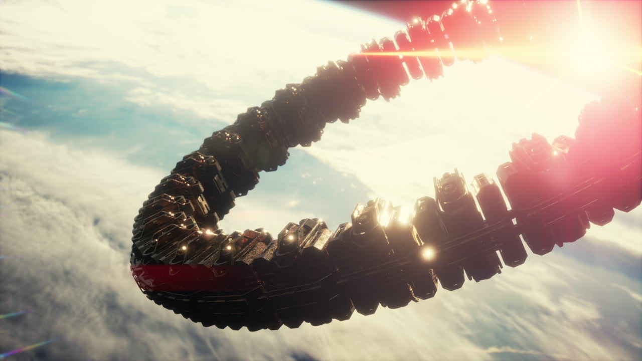 매우 상세한 거대한 우주선이 지구에 접근하고 있습니다.