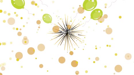 animation of star, green balloons and yellow dots on white background