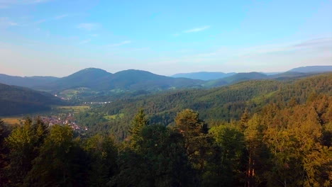 aerial reveal shot of the villages geroldsau and malschbach, near baden-baden in the black forest