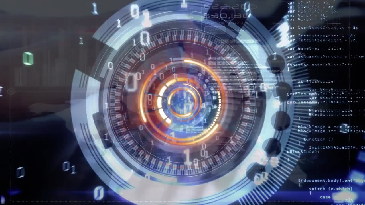 animación del escaneo del alcance a través de codificación binaria y teclado de computadora