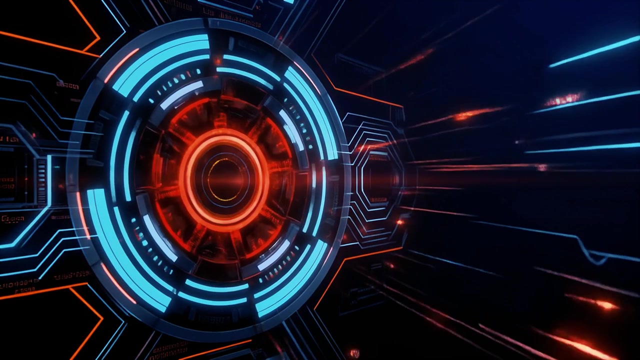 Interfaccia Digitale Dinamica e Futuristica con Linee Blu e Rosse Luminose