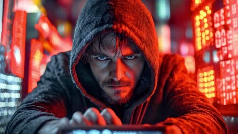 hacker coding in a dark room