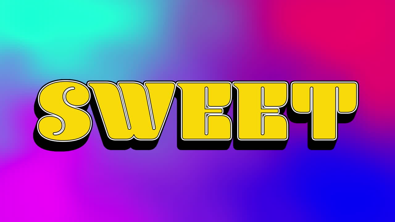 Animation af 'sød' tekst over farverig baggrund