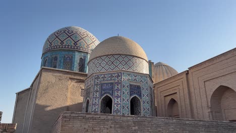 4k orbiting gimbal shot of octagonal mausoleum, samarkand, uzbekistan