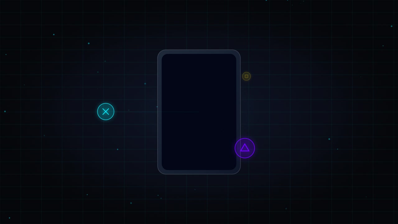 Interfaccia Digitale Astratta con Icone Geometriche Rotanti