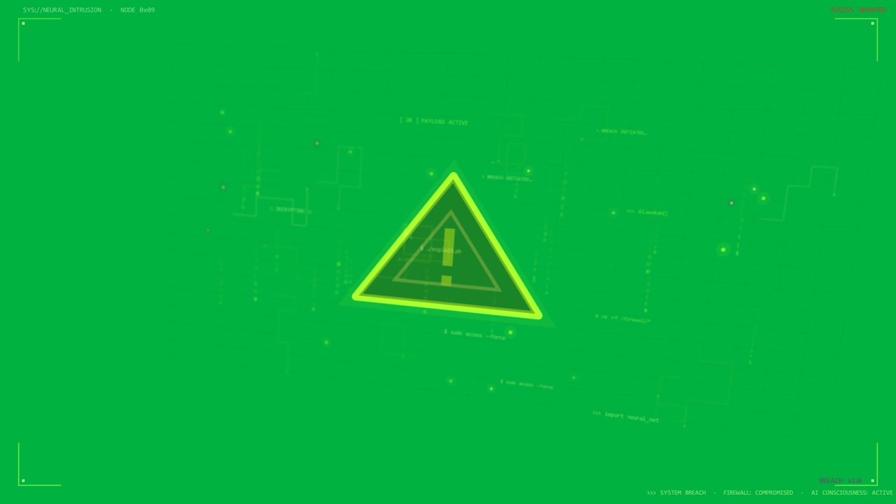 Monitoring HUD on transparent field showing neon grid, data causing alert pulsing, nodes linking