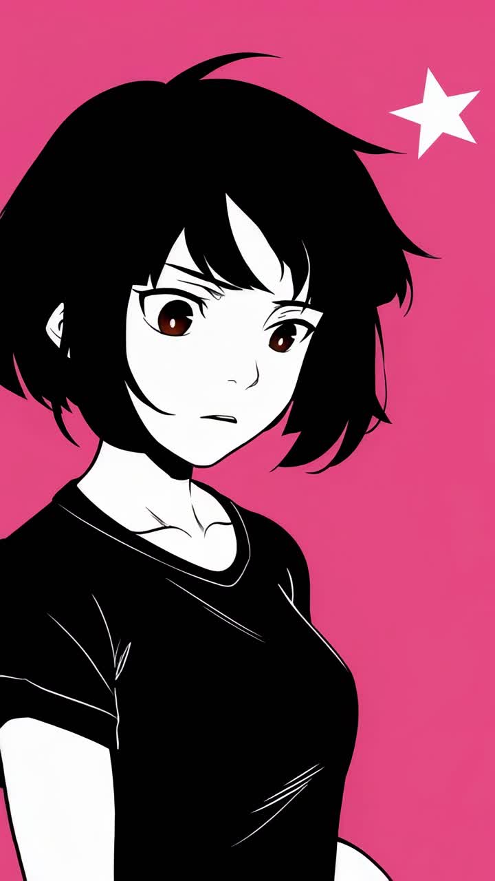 Anime-style illustration of a girl with a pink background and star