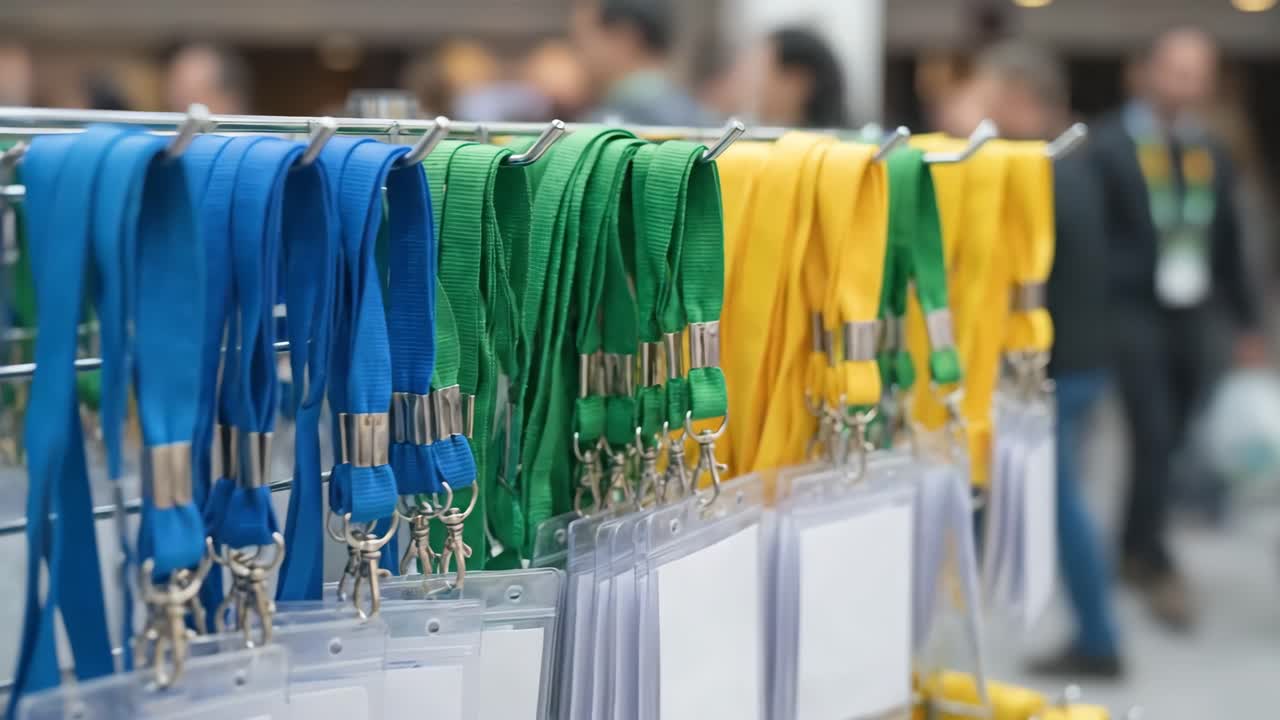 Colorful Lanyards and Blank ID Badges at an Event Registration