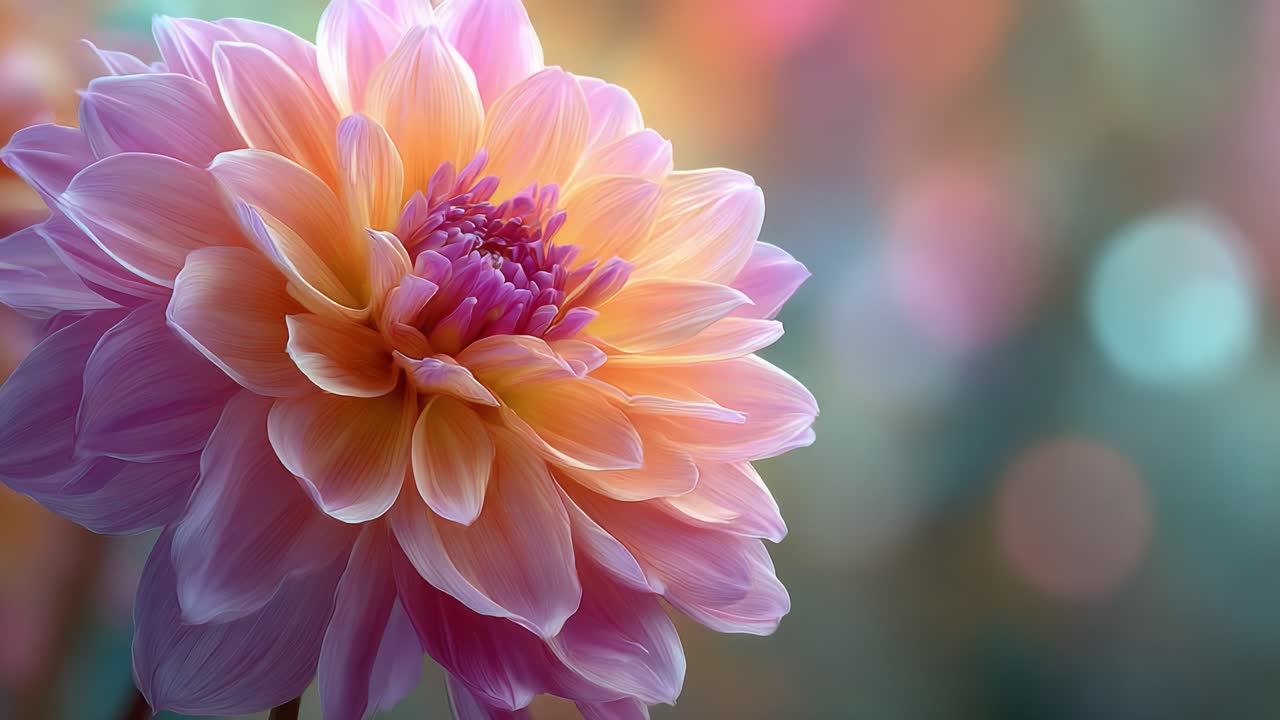 A Stunning Close-Up of a Vibrant Dahlia Flower Showcasing Its Intricate Petals and Unique Color Gradations, Set Against a Softly Blurred Background