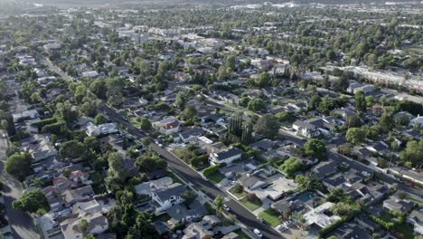 neighborhood of homes, city of van nuys, real estate of house, aerial in day