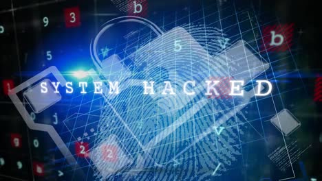cyber security data processing against security padlock icon against blue background