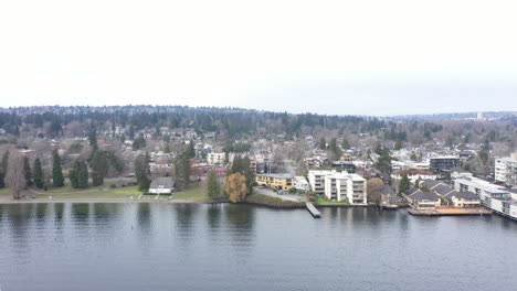 drone aerial view of pacific northwest city shoreline